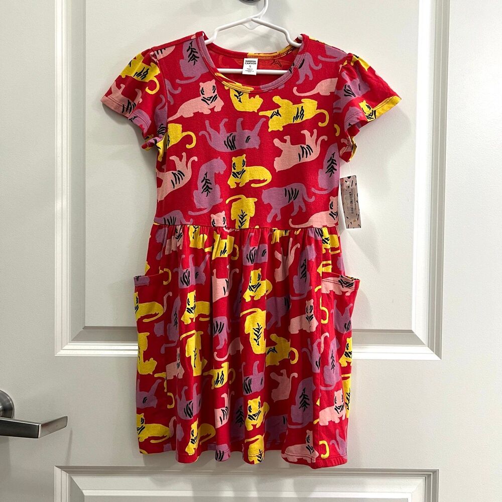 Harper Canyon Girls Short Sleeve Cotton Dress with Pockets Size 5